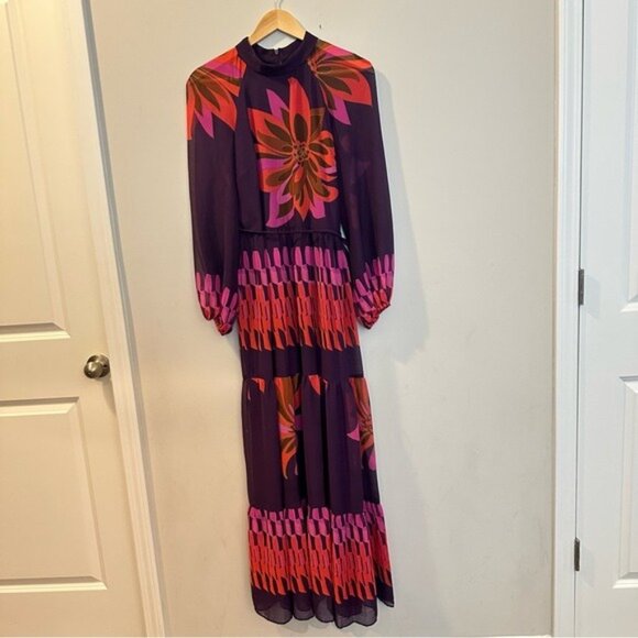 Maison Tara Retro Floral Mixed Print Long Sleeve Maxi Dress Size 10 - Picture 2 of 14